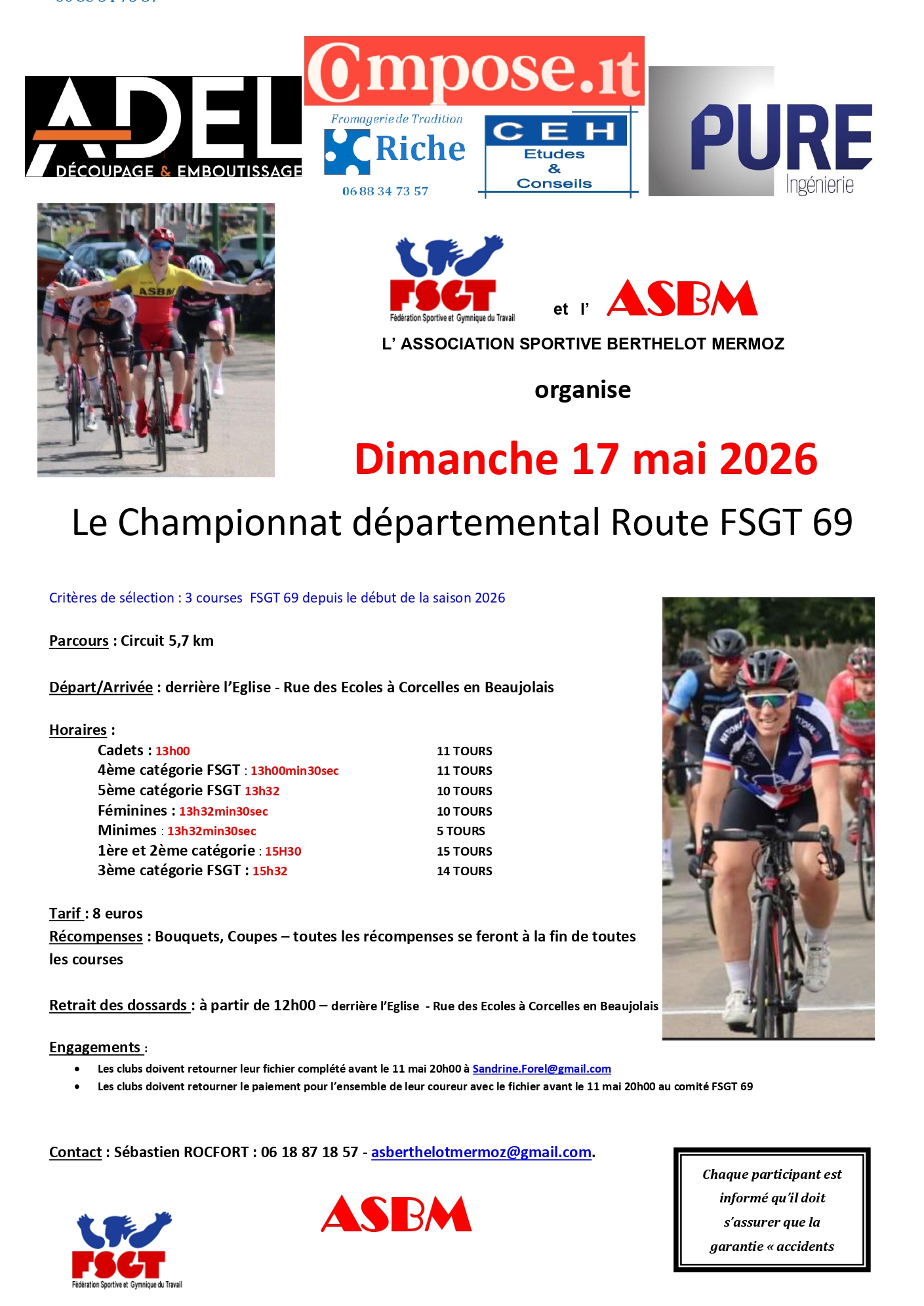 Championnat départemental sur Route FSGT 69 17/05/26