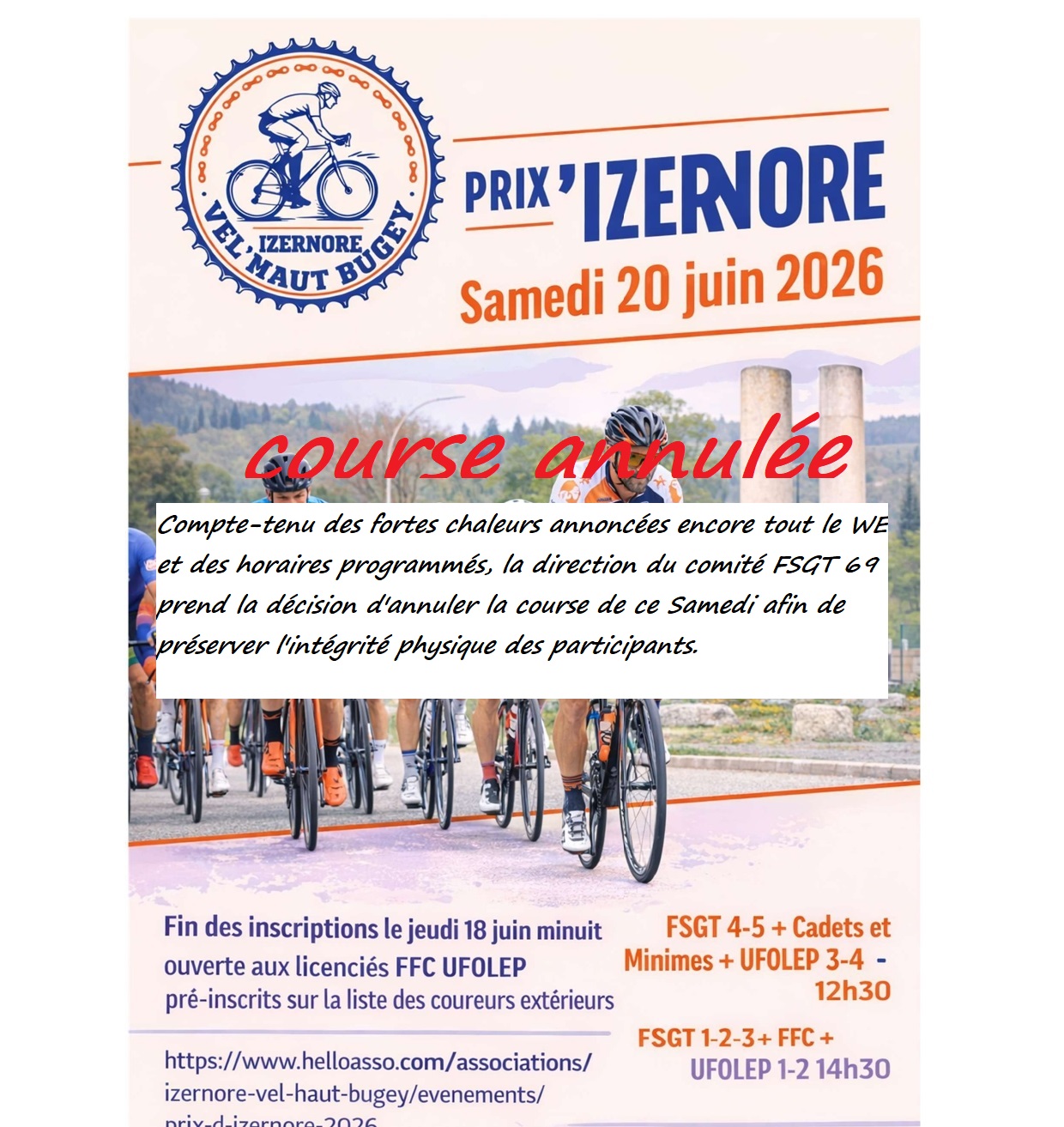 Prix cycliste d&rsquo;Izernore annulé