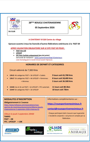 28ème Boucle Chatenaisienne FSGT samedi 5 septembre